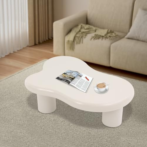 ERnonde - Cloud Shape Couchtisch - 100x70x30cm Wolkenförmiger Couchtisch - Weiß Modern Unregelmäßiger Tisch Coffee Table für Wohnzimmer, Büro, Wohnheim, 250kg Tragfähigkeit