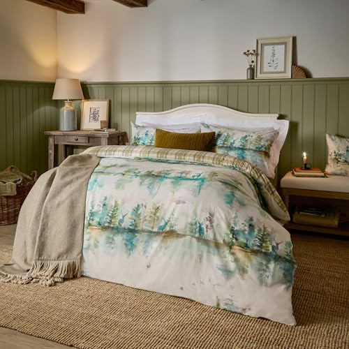 Voyage Maison Wilderness Duvet Cover Set – Woodland Forest Stag Reversible 100% Tumbled Cotton Bedding (Forest - Single)