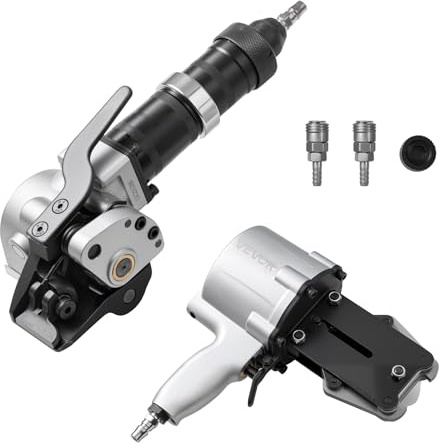 VEVOR Pneumatic Steel Strapping Machine, 8500 N Tension Force, Metal Strapping Tool Tensioner and Cutter Sealer for 32 mm Width Metal Belt, Heavy Duty Split Type Baler for High Tensile Packaging