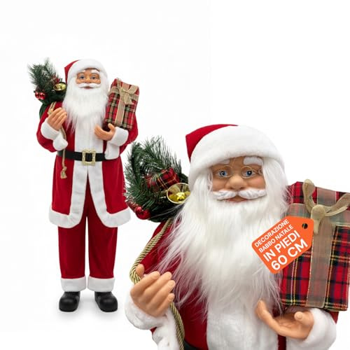 Avilia - Decorazioni Natalizie Babbo Natale in Piedi 60/110/120 cm con Abito Rosso Tradizionale e Dettagli Realistici, Pronto all’Uso per Addobbare Casa e Creare Magia Festiva (60 cm)