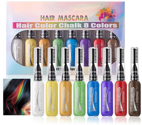 Domality 8 Farben Temporäre Haarfarbe für Mädchen & Frauen, Waschbares Haar-Mascara Haar-Kreide für Geburtstag, Cosplay DIY, Ostern, Neujahr (A)