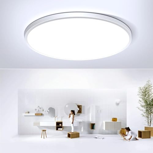 LightingWill LED Deckenleuchte 24W Ø30CM, 2800LM, 4000K Neutralweiß, Rund Flach, Modern Badlampe für Badezimmer, Küche, Wohnzimmer, Schlafzimmer, Flur, Weiß
