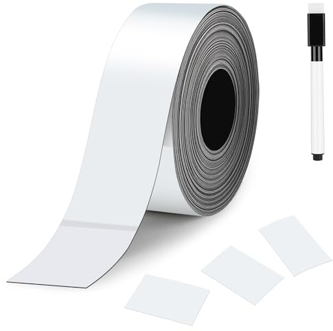 Alaoo Bandes Etiquette magnétique, Inscriptibles Effaçables 2.5cm x 8m | Bandes Magnétiques Réutilisables pour Cuisine Bureau DIY Bricolage