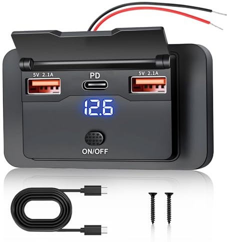 SRunDe USB Steckdose 12V Wohnmobil Einbau 3 Port 51W mit Schalter | 36W PD & Dual USB 5V 2,1A Aufputz Autoladegerät Schnellladegerät USB Einbausteckdose Wohnmobil für Wohnwagen Autos LKW Bus