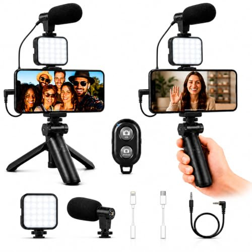 Trepied-Store Kit Vlog Mini Ring Light LED avec Micro pour Smartphone | Kit vlog complet avec Ring Light LED, micro, trépied flexible et télécommande Bluetooth. Vidéos nettes et stables.