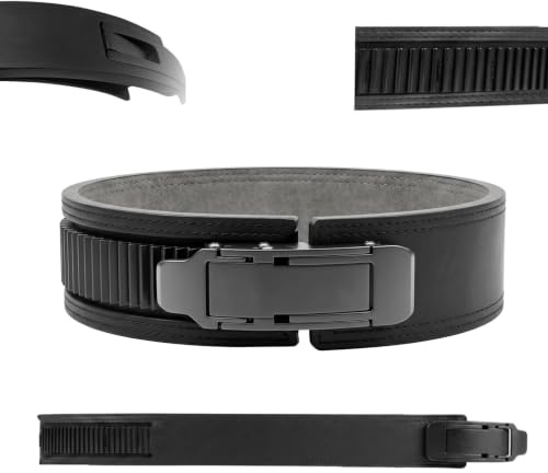 Cinturón Powerlifting Mejorado con 27 Engranajes Ajustables, Hebilla Aluminio Desmontable, grosor 13mm cuero sintético, soporte lumbar profesional para entrenamiento de fuerza