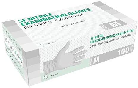 SF Nitrilhandschuhe M Weiß – 100 Stück Einweghandschuhe, Einmalhandschuhe, Medizinische handschuhe, Puderfrei, Latexfrei, Handschuhe einweg zum Kochen, Putzen, für Medizin, Küche, Kosmetik, Haushalt