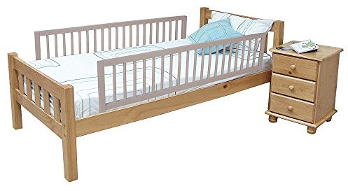 Safetots Extra Breiter Doppelseitiger Holzbettschutz, Grau, 38cm hoch x 140cm breit, Bettgitter, Sicheres Kinderbettgeländer, Vormontiert, Einfache Installation