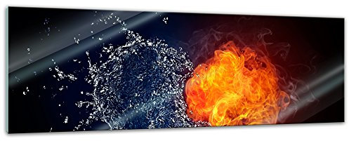 Bilderdepot24 Glasbild - Herz Feuer und Wasser - 120x40 cm - Deko Glas - Wandbild aus Glas - Bild auf Glas - moderne Glasbilder - Glasfoto - Echtglas