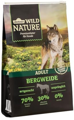 Dehner Wild Nature Hundefutter Bergweide, Trockenfutter getreidefrei / zuckerfrei, für ausgewachsene Hunde, Pferd, 4 kg