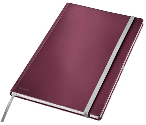 Leitz Style A4 Notizbuch Kariert, Hardcover, 160 Seiten, 80 Blatt, FSC-zertifiziertes 100 g/m² Papier, Verschluss & Lesezeichen, für Büro & Home Office, Rot, 44761028