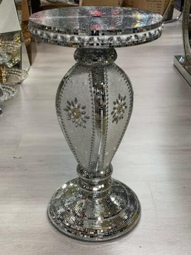 Touch of Vogue TOV® Silver Mirrored Side Table Modern Plant Stands Bed Side Sparkle End Romany Pearl