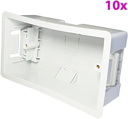 10x 47mm Deep Plasterboard Back Box – Double Dry Lining Flush/Recess Mounted Pattress For Stud/Plaster Board Walls, Face Plates & Twin / 2 Gang Socket Outlets