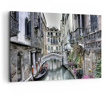 Wandbilder Dekoration Wohnzimmer Venedig Brücke Wasser Bilder auf Leinwand 120x80cm Leinwandbild Schlafzimmer Küche Deko Wand Kunstdruck Art Groß XXL Wanddeko Bild Wall Decor Canvas AA120x80-3522
