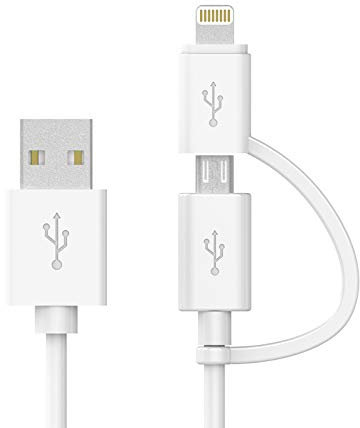 Apple MFi Certified 2 in 1 iPhone Charger Lightning Cable and Micro USB to USB Charger Cord, Compatible iPhone X, 8, 8 Plus,7 Plus, Android Data Cable 2 in 1 White(6FT)