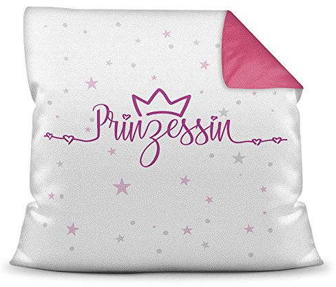 Tassendruck Farbkissen Pink inkl. Füllung mit Spruch Prinzessin - Krone - Glitzer/Geschenk-Idee/Stern/Deko-Kissen/Einhorn/Unicorn
