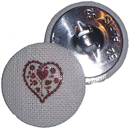 alles-meine.de GmbH großer - Knopf - Herz mit Blumen - 32 mm - Creme - wollweiß/Metall Knöpfe - mit Stoff bezogen - Trachten/Trachtenknopf - Blüten Blumenmotiv - Bastelknopf ..