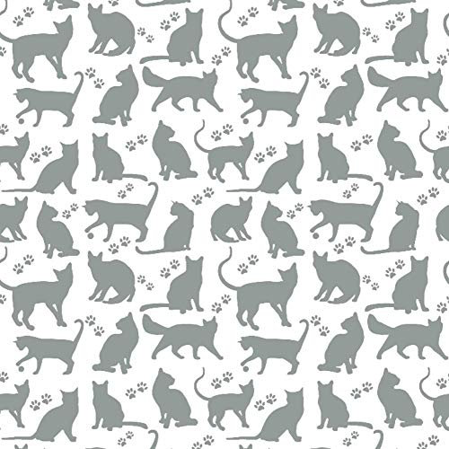 Pingianer 11,99€/m Katze 100% Baumwolle Baumwollstoff Kinder Meterware Handwerken Nähen Stoff (Katze Silhouette Weiß Grau, 150x160cm (11,99€/m))