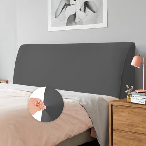 Caijin Bettkopfteil Hussen Bett Kopfteil Bezug, Weicher Strecken Samtstoff Staubdicht, Staubdichte Schutzhülle für gepolsterte Schlafzimmer Kopfteil, Samt Stoff (150-170 cm（Queen）, Grau)