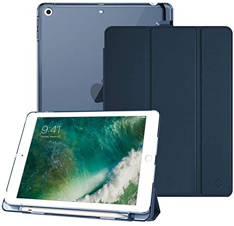 Fintie Hülle für iPad 9.7 2018/2017 mit Pencil Halter- Ultradünn Superleicht Schutzhülle mit transparenter Rückseite Abdeckung Cover für iPad 6./ 5. Generation, Auto Schlaf/Wach, dunkelblau