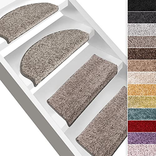 Floordirekt Hochflor-Stufenmatten Bali | Halbrund oder Eckig | Treppenmatten in 11 Farben | Strapazierfähig & pflegeleicht | Stufenteppich für Innen (Grau, Eckig 65 x 23,5 cm)