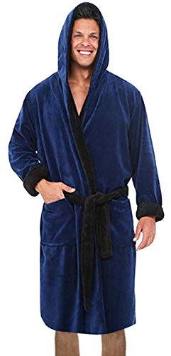 riou Vestaglia di Flanella da Uomo Taglia Larga Accappatoio con Doppia Tasca Pigiama con Cintura Caldo Kimono Vestagl con Cappuccio XXXXXL