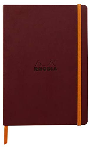 Rhodia 117370C - Notizheft Softcover Rhodiarama DIN A5 (14,8x21 cm), 80 Blatt, liniert Clairefontaine Papier Elfenbein 90g Lesezeichen, Gummizugverschluss, Cover aus Kunstleder Weinrot, 1 Stück