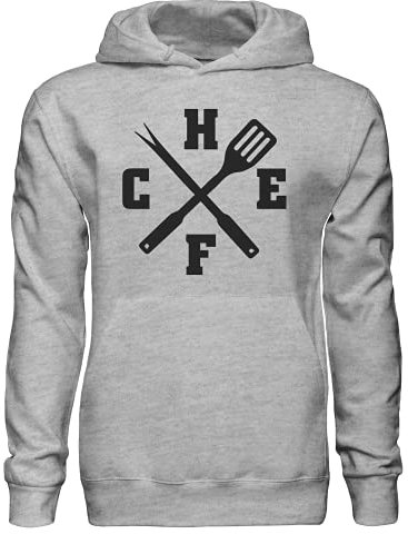Pull à capuche croisé de chef, spatule et fourchette à viande, gris, XXL