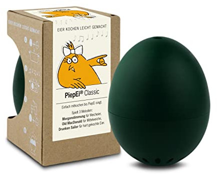 PiepEi Classic Dunkelgrün - Singende Eieruhr zum Mitkochen - Eierkocher für 3 Härtegrade - Piep Ei mit 3 Melodien - Lustiges Kochei - Musik Eggtimer - Brainstream