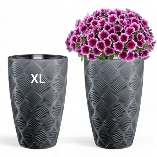 Blumenkübel Blumentopf Pflanzkübel mit Herausnehmbaren Einsatz Rund 3D Effekt Dekorativ Größe XL Anthrazit