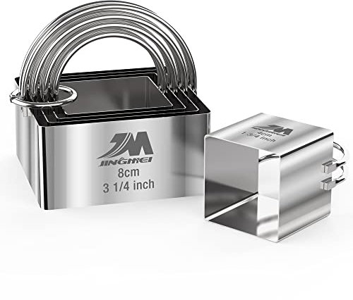 M JINGMEI Quadratisches Ausstechformen-Set 4,4 cm, 5,1 cm, 5,7 cm, 7 cm, 8,3 cm, Edelstahl, Keksausstecher mit Griff, professionelle Backteigwerkzeuge, 5-teiliges Set
