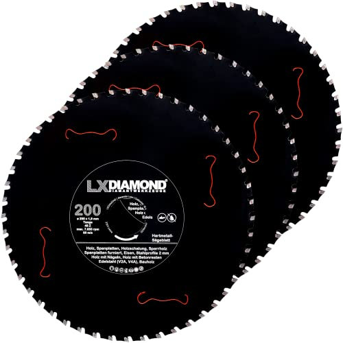 LXDIAMOND 3x Hartmetall Sägeblatt 200mm für Holz Stahlprofile Eisen Metall - Trennscheibe passend für Lamello Tanga DX200 Fensterfräse Montagefräse Fensterfugenschneider 200 mm - in Premium Qualität