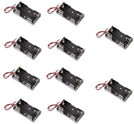 Mugetech 2 AA Battery Holder 10Pcs 2X AA 1.5V Plastic Battery Storage Case Box Holder with wire leads
