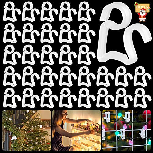 Booaee 100 Stück Weihnacht Licht Clips, Dachrinnenhaken, Kunststoff Lichterketten Haken, Lichterkette Halterung, Weihnachten Mini Haken für Weihnachten Außen Dekorativer Lichter Dachrinnenhaken