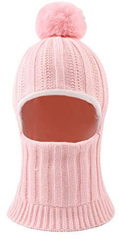 XIAOHAWANG Baby Wintermütze Jungen kindermützen Winter Polarfleece Winddicht Kälteschutz Strickmütze Jungen Warm Beanie Mit Bommel für Kinder Baby(Hell rosa, 3-10Jahren)