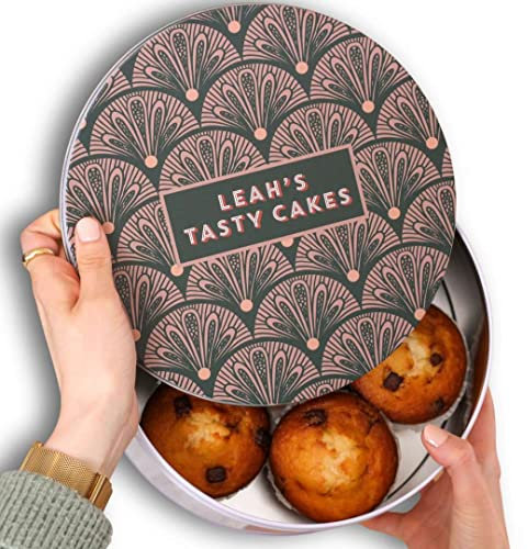 Personalised Art Deco Baking Cake Tin Gift | Premium Quality Customised Cake Box Storage Containers or Biscuit Barrel Present For Her Day