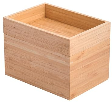 MSV - Vielseitige Aufbewahrungsbox - 2 Stapelbare Fächer - Serie ISALYS - Aufbewahrung für Make-up, Schmuck und Zubehör - Umweltfreundlicher Bambus - Beige