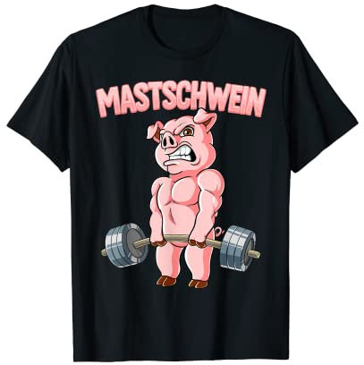 Kraftsport Geschenk Mastschwein Bodybuilding Fitness Gym T-Shirt, Herren, Schwarz, S, Kurzarm, Klassische Passform, Polyester 100%, Cartoon-Motiv mit Schwein und Hantel, Fitness, Sport, T-Shirt