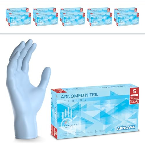 1000 Stück ARNOMED Einweghandschuhe Hellblau, Einmalhandschuhe S, Nitril Handschuhe Einweg, Nitrilhandschuhe puderfrei, Gummihandschuhe Einweg, Schutzhandschuhe, Handschuhe Nitril in XS, S, M, L, XL