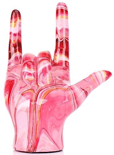Hand Decor Finger Gesture Statue Pink I Love You Sign Language Desk Statue Modern Art Stand Ring Holder Sculpture Decorative Objects Gifts for Couples Bedroom Shelf Coffee Table Centerpiece Pink