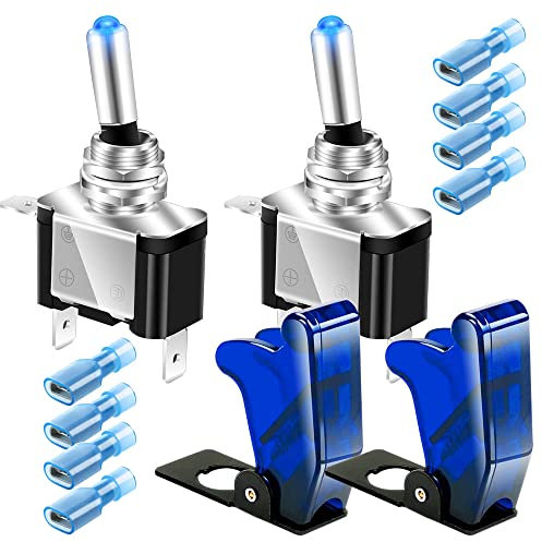 Guuzi 2pcs Acceso/Spento a 3 pin SPST Interruttori a Levetta per Copertura Luci a LED, Interruttore a Levetta a Bilanciere Illuminato a LED Blu, Interruttore Automatico per Auto (20A 12V-24VDC)