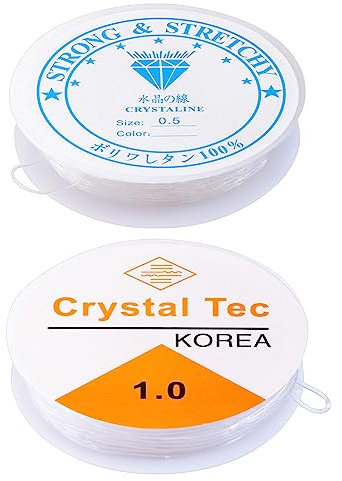 Redamancy Filo Elastico per Braccialetti, 2 Pezzi 0.5mm/1.0mm Elastici per Braccialetti, Filo Elastico per Braccialetti Resistente, Filo Elastico Trasparente, per Fare Bracciali,Collane, DIY Gioielli