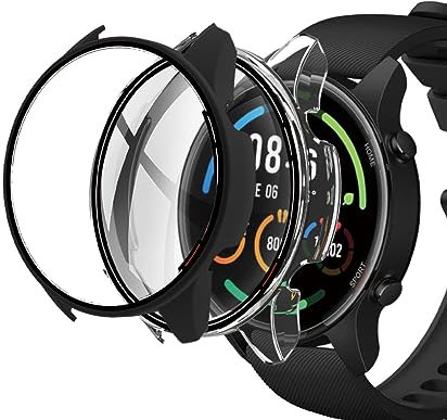 Alenbowen Estuche Compatible con Xiaomi Watch/Xiaomi Mi Smartwatch PC Cover con protección de Vidrio Templado, protección Completa Ultrafina Protector Cover-Negro+Transparente 【2 Piezas】