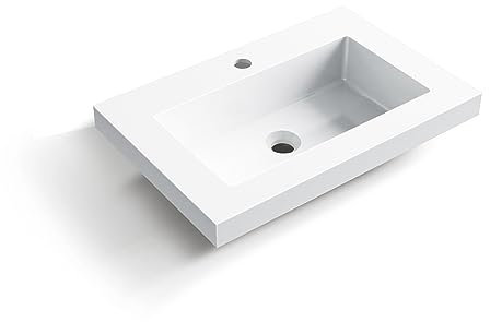 BALNEO RICA Lavabo Lavabo sobre Encimera Cuadrado 60x40cm Con Orificio para Grifería, Duradero, Moderno, Resistente a Productos Químicos, Cálido al Tacto, Blanco Fabricado en Conglomerado