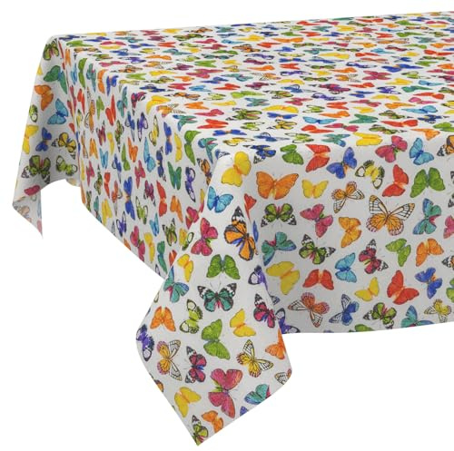 Tischdecke aus Stoff Textil abwaschbar Tischwäsche Tischtuch Baumwolle Polyester Colorful Butterflies 120x140cm In-/Outdoor Tischdecke