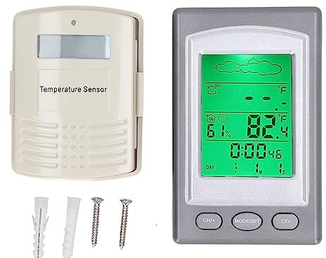 Candeon Funk Wetterstation Mit Außensensor, Funk Thermometer Innen Außen Hygrometer Raumthermometer Außenthermometer Funkwetterstation Mit Wettervorhersage, Temperaturanzeige, Uhrzeitanzeige, Wecker