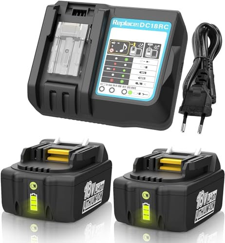 XNJTG 2Stück 18V 5,5Ah Ersatz Akku für Makita mit Ladegerät DC18RC Kompatibel mit 18V Makita Akkus BL1850 BL1850B BL1860 BL1860B BL1840 BL1830 Ladegerät DC18RC DC18RD DC18RA