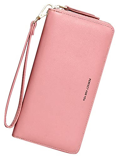 GEEADNB Portefeuille long pour femme, en cuir synthétique, grande fermeture éclair, pour téléphone, porte-monnaie, porte-monnaie, porte-monnaie, rose, L, Classique