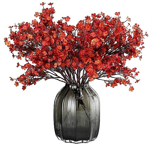 JAKY-Global Babys Atem Seide künstliche Blumen Bulk 6pcs für Herbst Dekor gefälschte Blume Bouquet Bulk für Haus Küche Indoor Bouquet Blumenarrangement Tisch Centerpieces Party Decor (Burnt Red Brown)