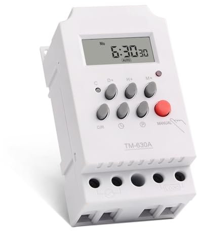 Interruptor temporizador programable Temporizador semanal Digital de carril Din, entrada de 12V CC, 7 días programable, 24 horas, interruptor de temporizador, relé de tiempo, carga de salida, alta pot